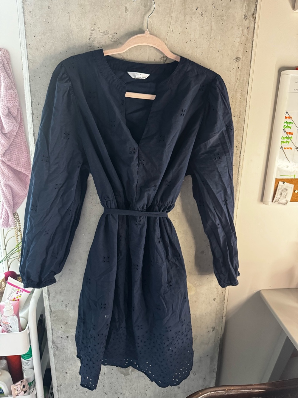 Time and Tru Navy Eyelet Wrap Dress with Belt